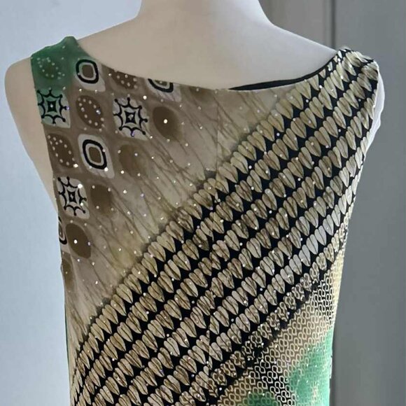 Joseph Ribkoff Sand & Jade Tiered Cowl-Neck Dress with Iridescent Dots – US 12 - Picture 4 of 11